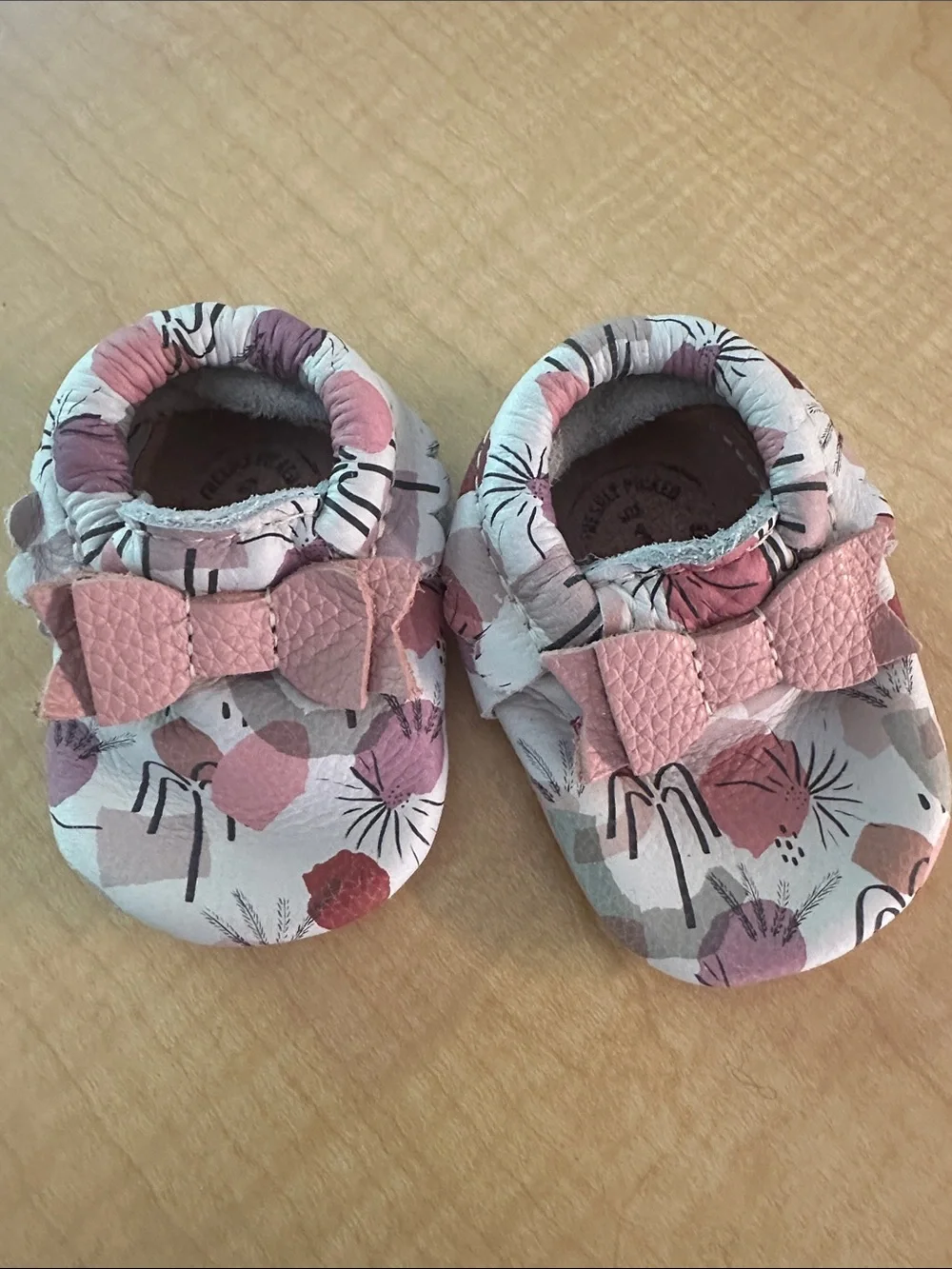 Freshly Picked Pink Floral Baby Moccasins with Bow size 1